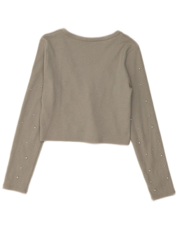 Zara Womens Crop Cardigan Top UK 14 Grande Cinza Poliéster