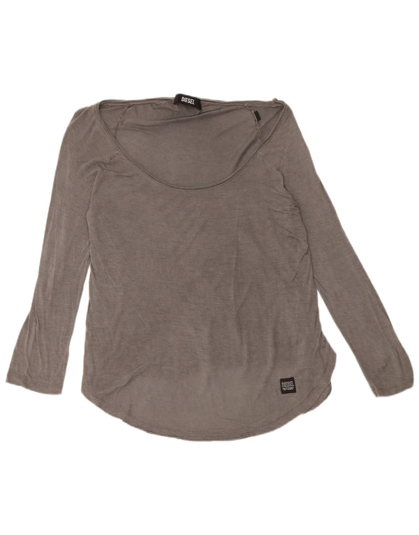 Diesel Top Feminino Manga Longa UK 10 Pequeno Cinza