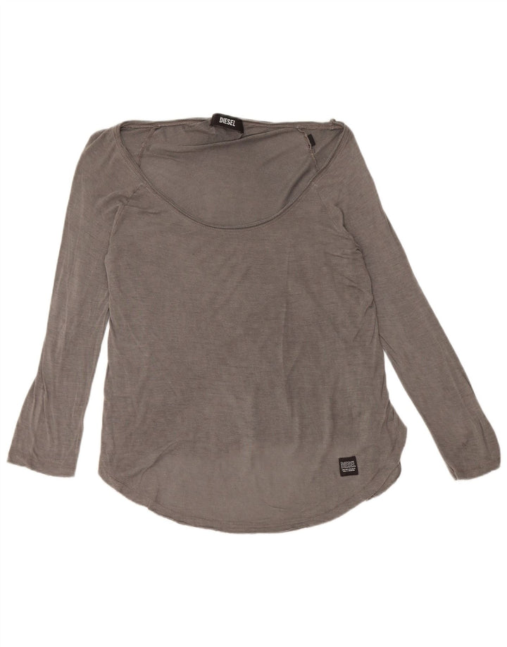 Diesel Top Feminino Manga Longa UK 10 Pequeno Cinza