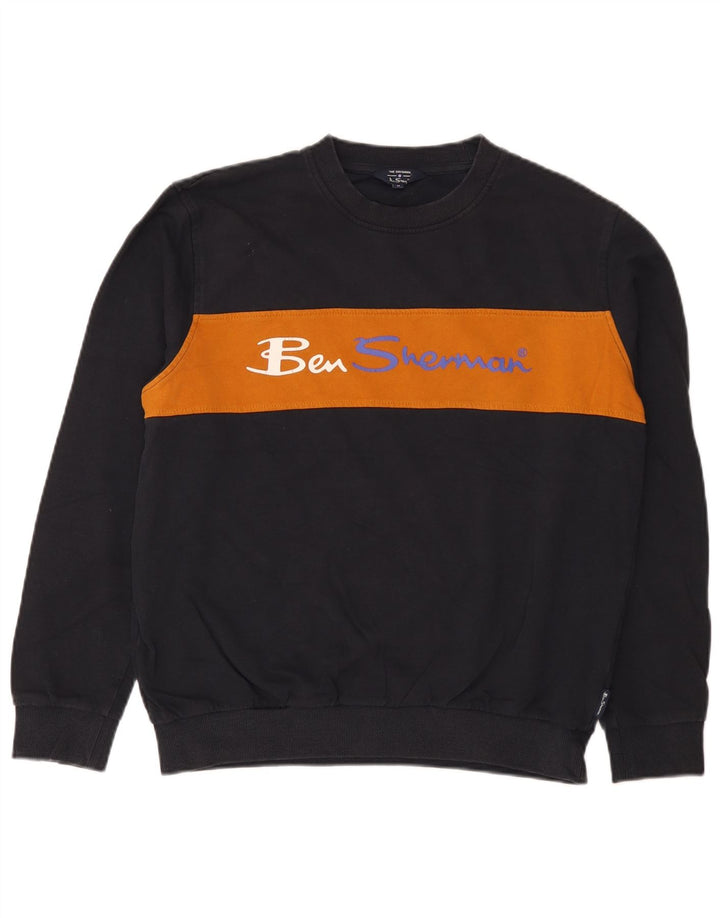 Ben Sherman moletom gráfico masculino jumper médio azul marinho colorblock
