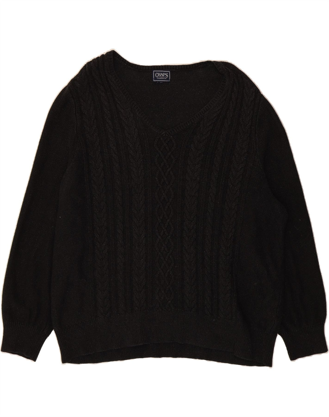 CHAPS Womens V-Neck Jumper Sweater UK 22 3XL Black Cotton Vintage Chaps and Second-Hand Chaps from Messina Hembry 