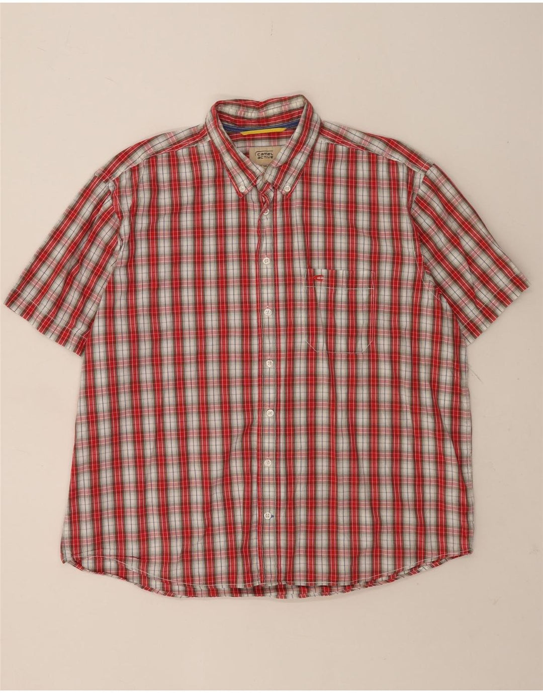 Camisa masculina de manga curta Camel Active 2XL algodão xadrez vermelho