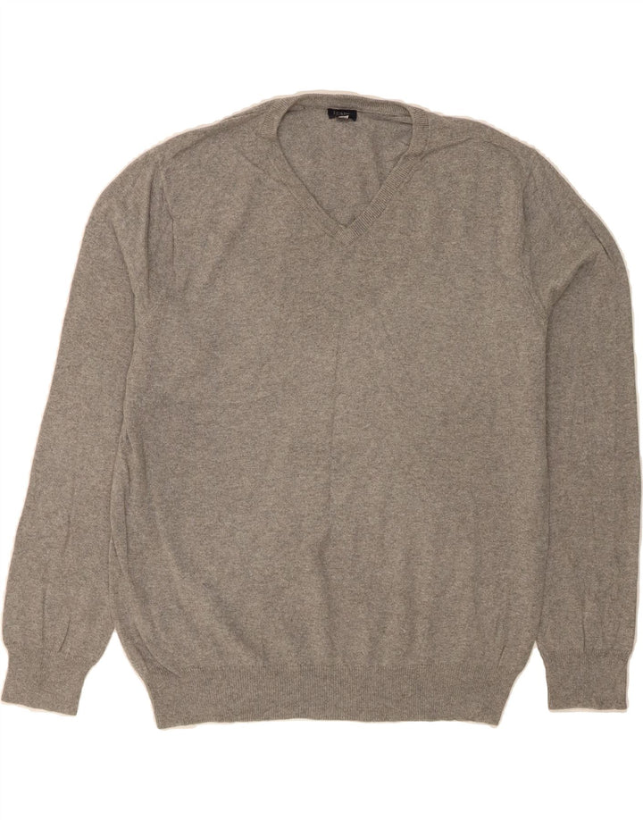 J. CREW Mens V-Neck Jumper Sweater Medium Grey Cotton Vintage J. Crew and Second-Hand J. Crew from Messina Hembry 