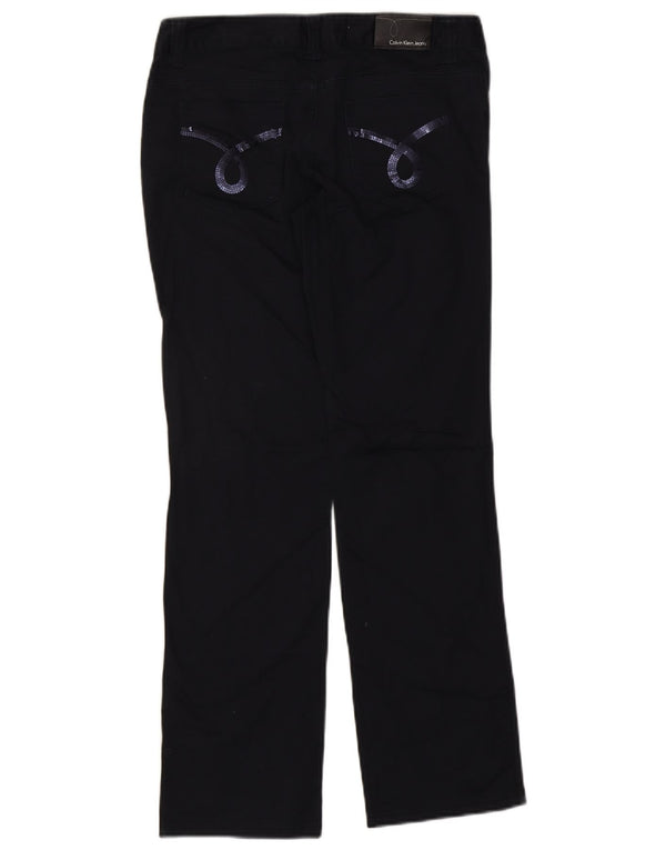 Calça feminina casual reta Calvin Klein W29 L30 algodão azul marinho
