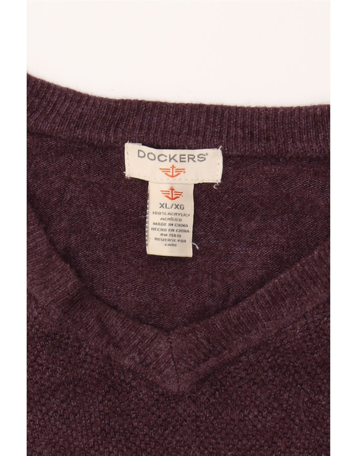 DOCKERS Mens V-Neck Jumper Sweater XL Burgundy Acrylic Vintage Dockers and Second-Hand Dockers from Messina Hembry 
