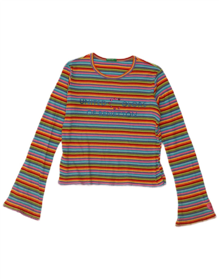 Top gráfico feminino Benetton manga comprida 11-12 anos XL listrado multicolorido
