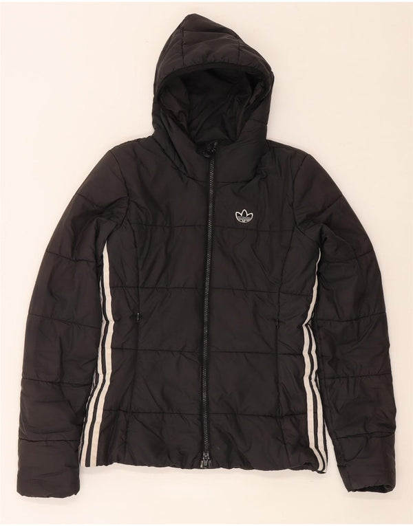 Casaco acolchoado com capuz feminino Adidas UK 6 XS preto poliéster