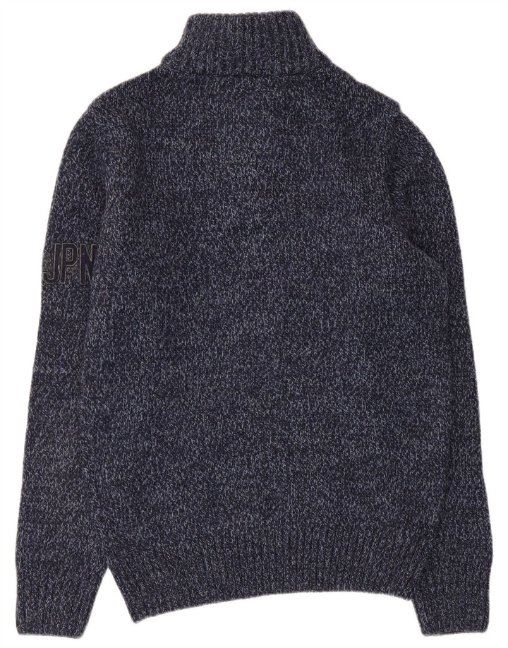 Suéter feminino Superdry com gola e zíper UK 14 médio azul marinho manchado