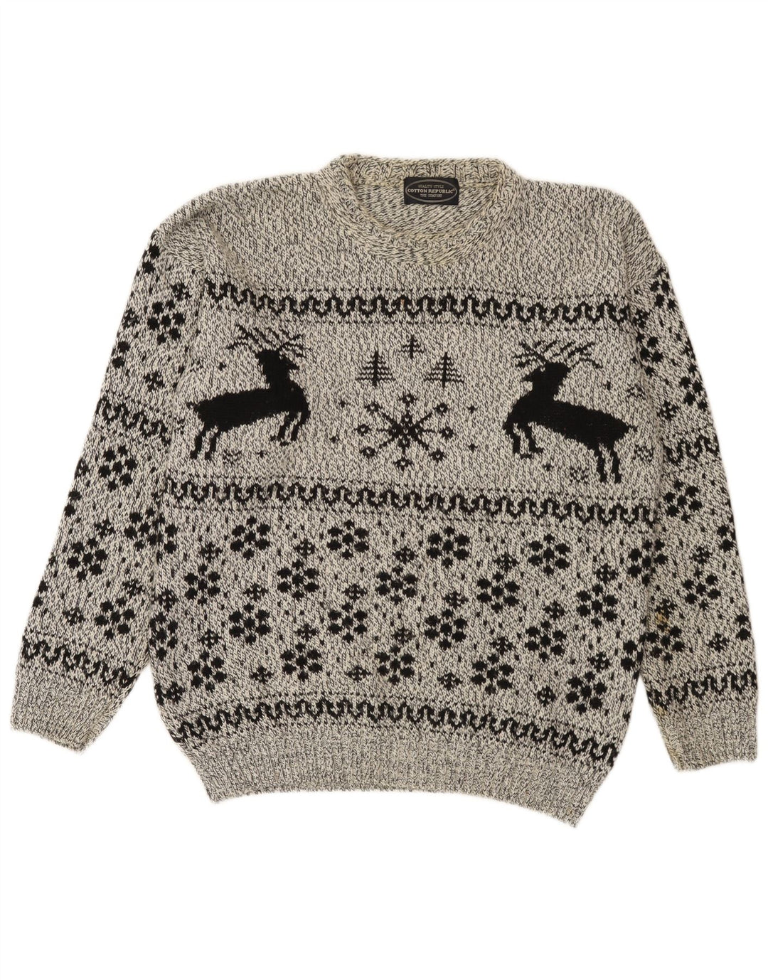 Suéter masculino Cotton Republic com gola redonda cinza médio Fair Isle