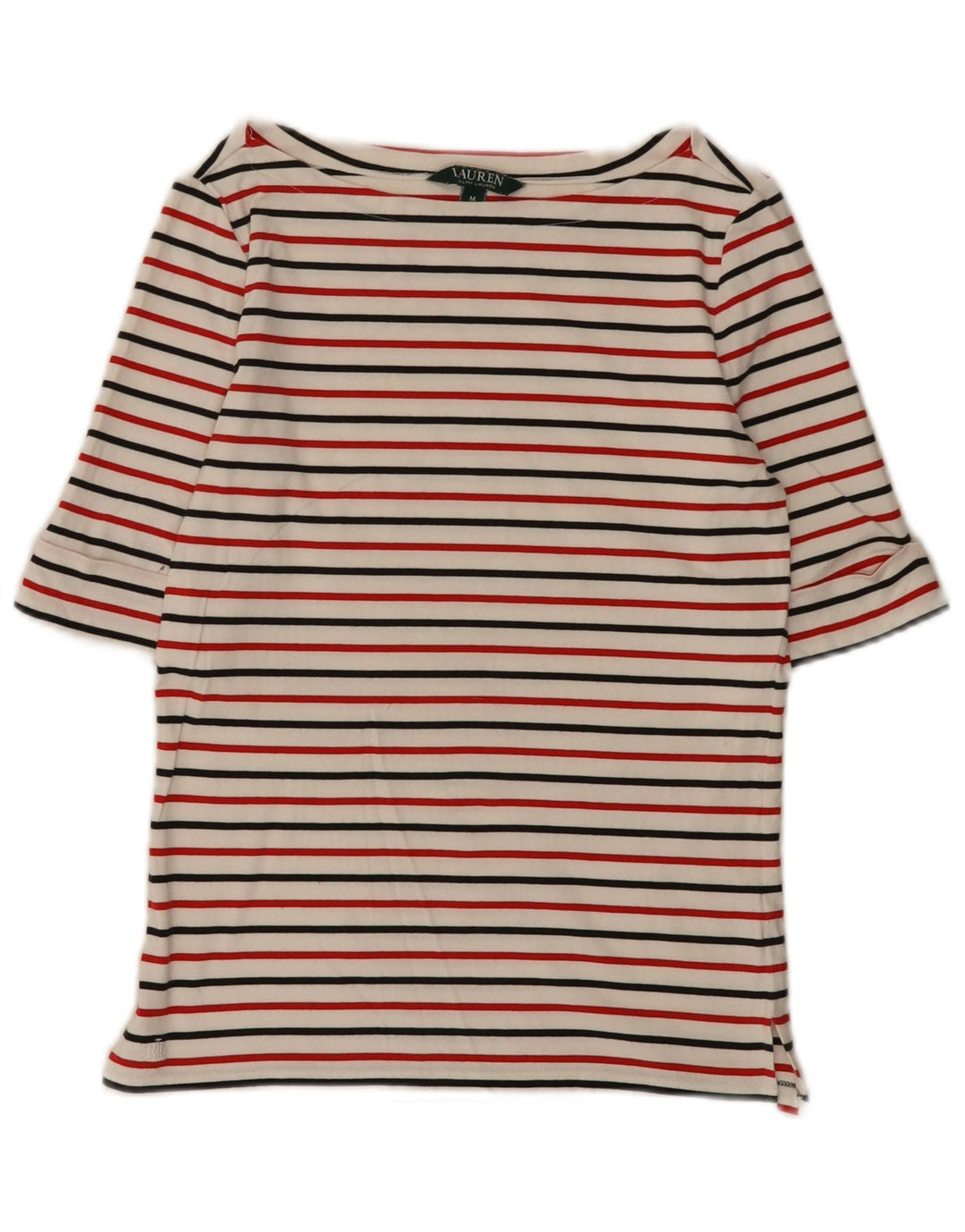 Ralph Lauren Top feminino manga 3/4 Reino Unido 12 listrado branco médio