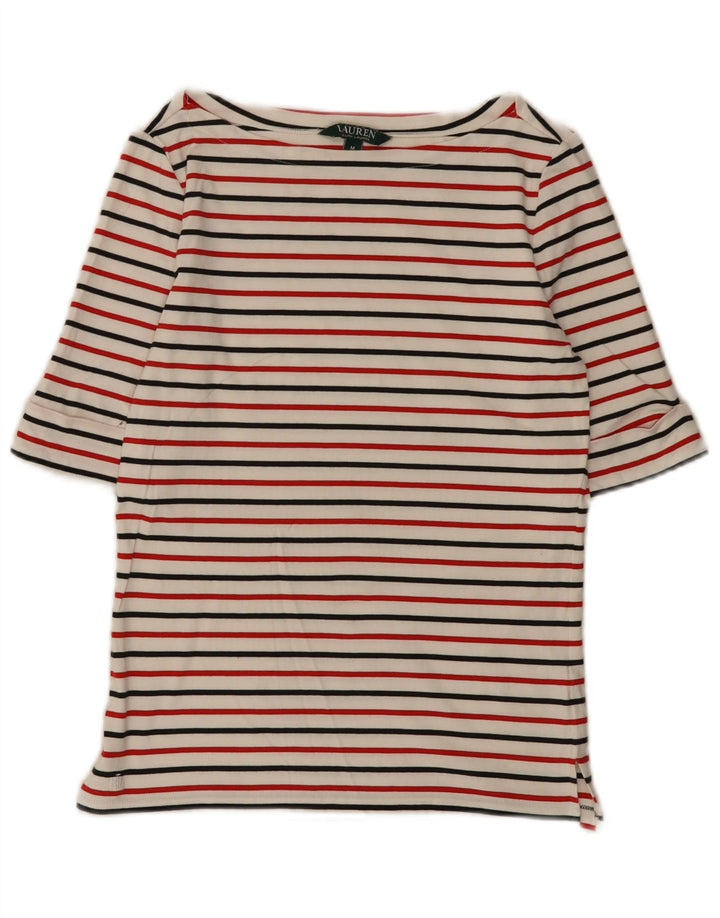 Ralph Lauren Top feminino manga 3/4 Reino Unido 12 listrado branco médio