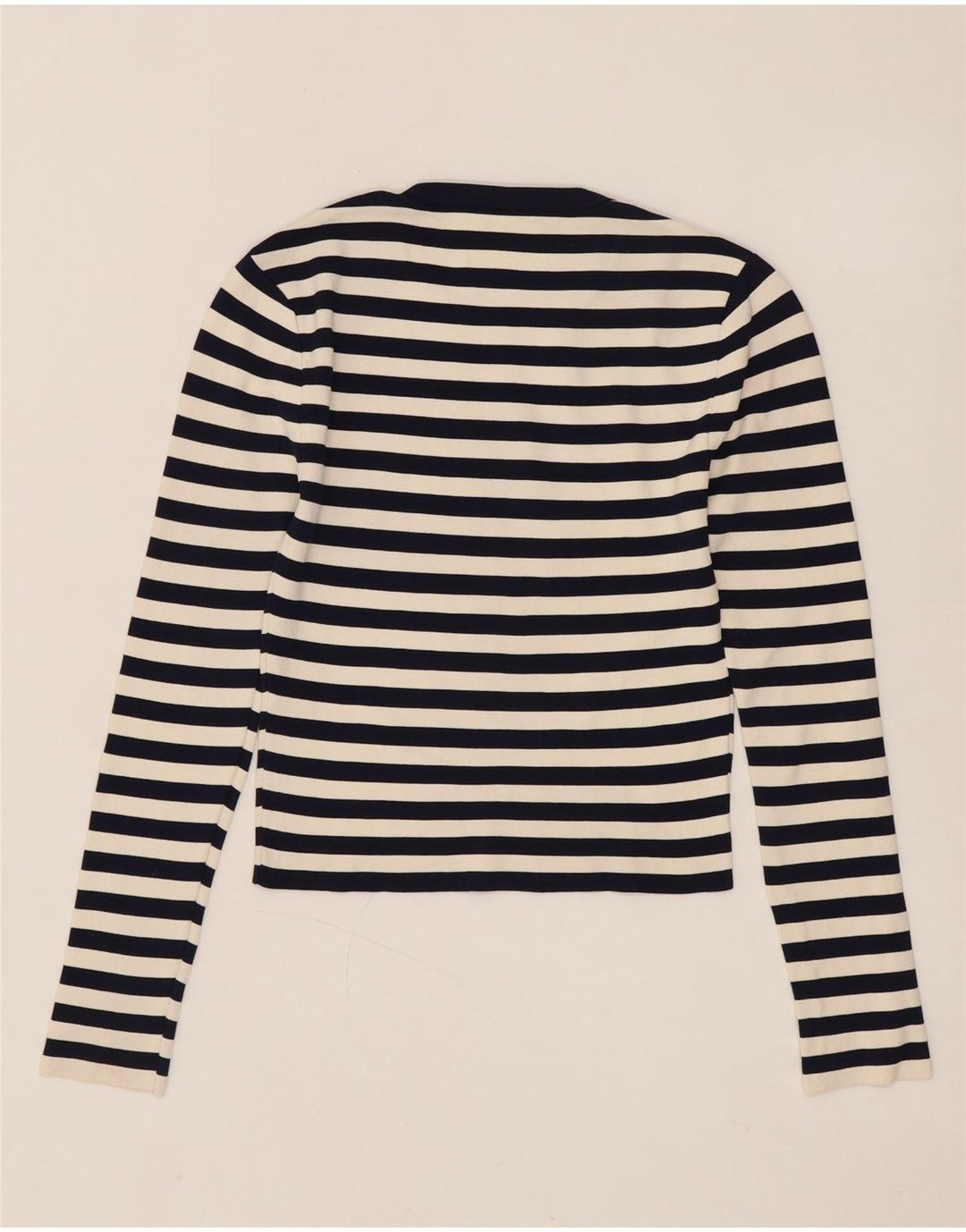 ZARA Top curto feminino manga comprida UK 12 médio azul marinho listrado poliamida