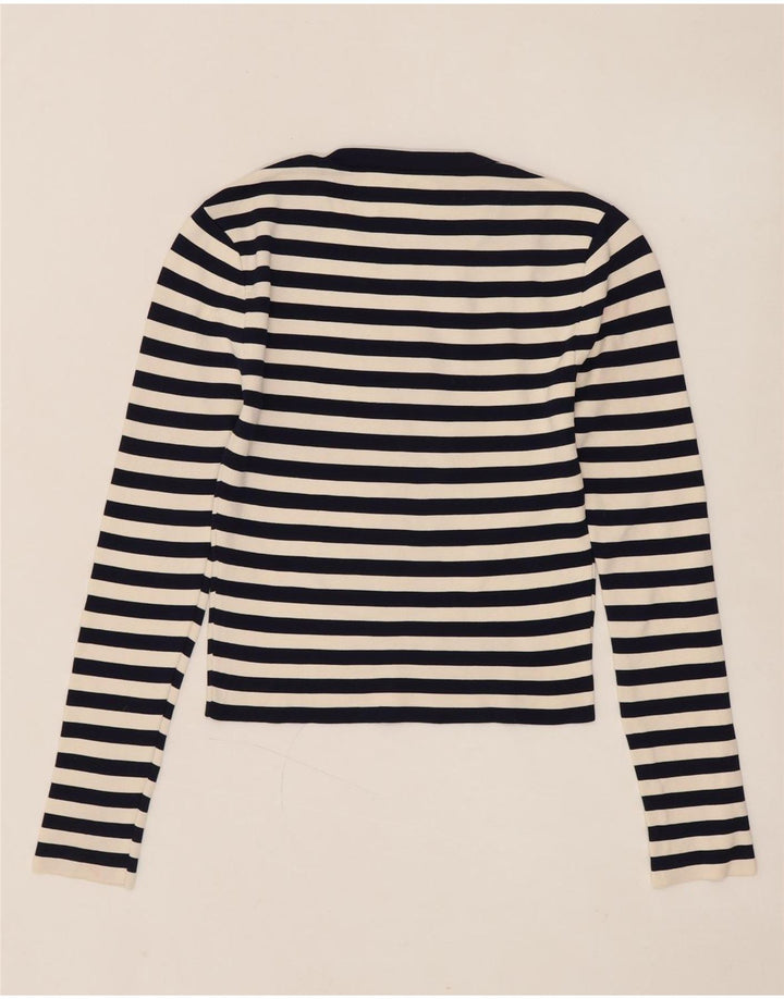 ZARA Top curto feminino manga comprida UK 12 médio azul marinho listrado poliamida