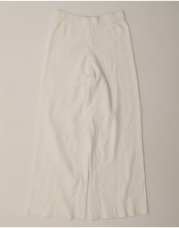 Zara Calça feminina de treino com perna larga UK 8 pequena viscose branca