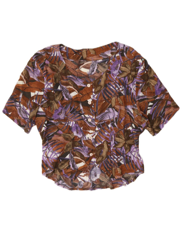 Blusa feminina vintage de manga curta UK 14 grande floral multicolorida