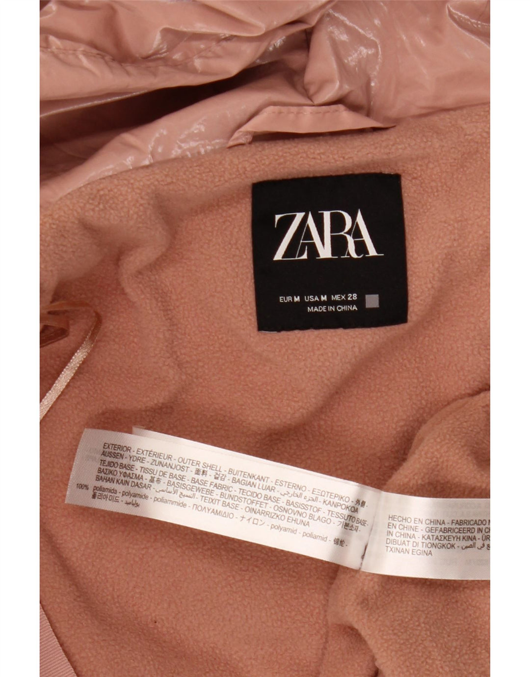 Jaqueta acolchoada com capuz grande Zara para mulher UK 14 poliamida rosa médio