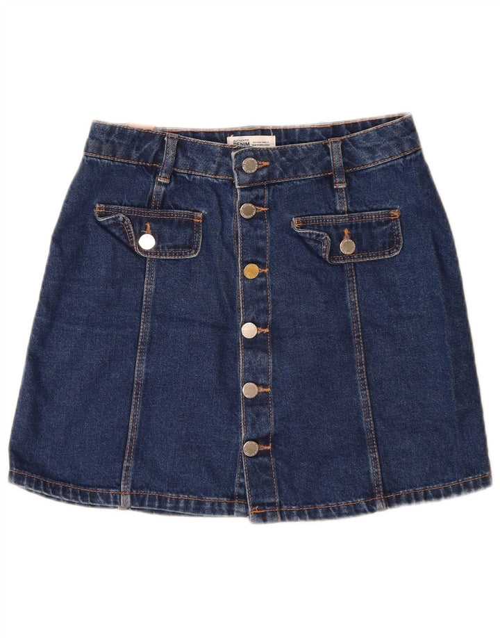 Mini saia jeans feminina Zara pequena W26 algodão azul