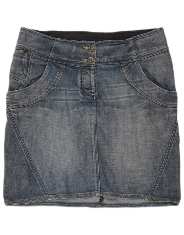 Saia jeans feminina Fat Face UK 12 médio W32 algodão azul