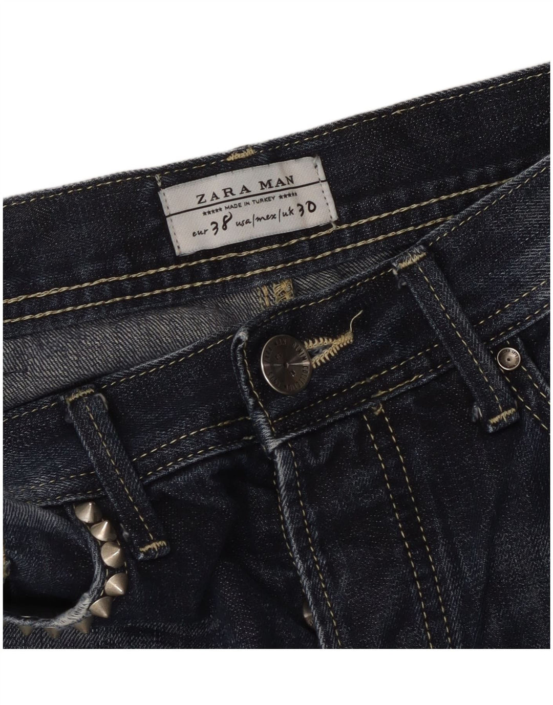 ZARA Mens Jeans Slim Distressed EU 38 Pequeno W30 L33 Azul Marinho