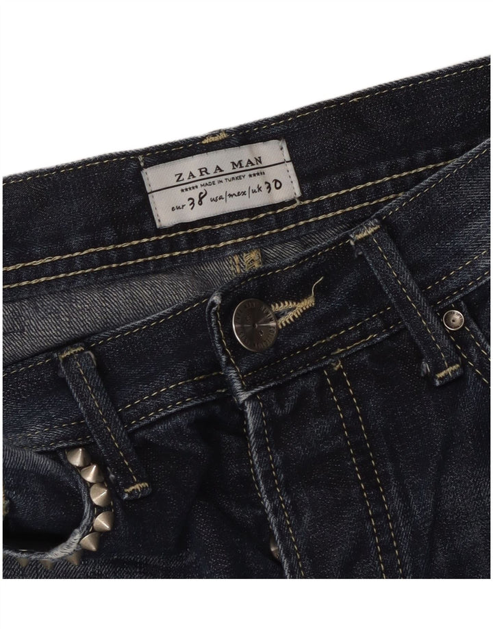 ZARA Mens Jeans Slim Distressed EU 38 Pequeno W30 L33 Azul Marinho