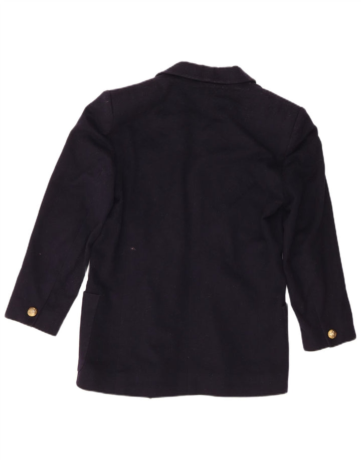 Jaqueta blazer feminina Jaeger com peito duplo UK 6 XS azul marinho nova lã