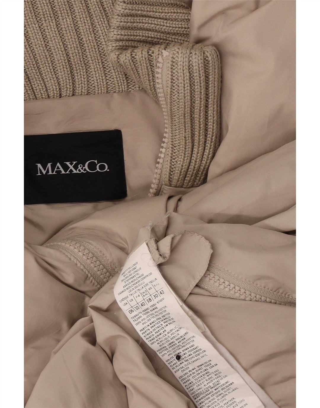 Jaqueta acolchoada feminina Max & Co. UK 10 poliéster bege pequeno