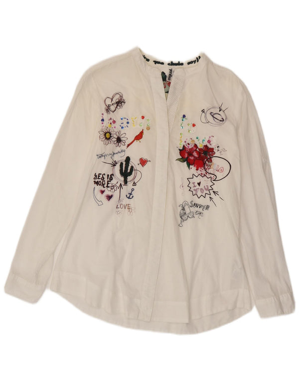 Blusa feminina de manga comprida com estampa Desigual Reino Unido 14 grande floral branco