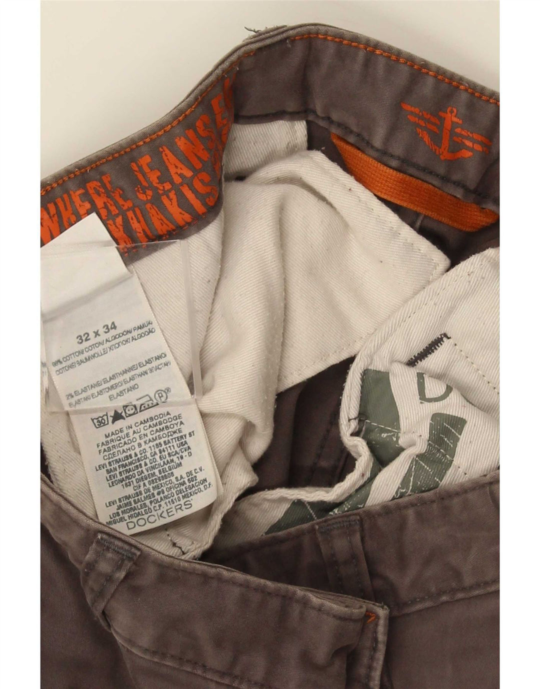 Calça Dockers Mens Khakis Slim Chino W32 L34 Algodão Cinza