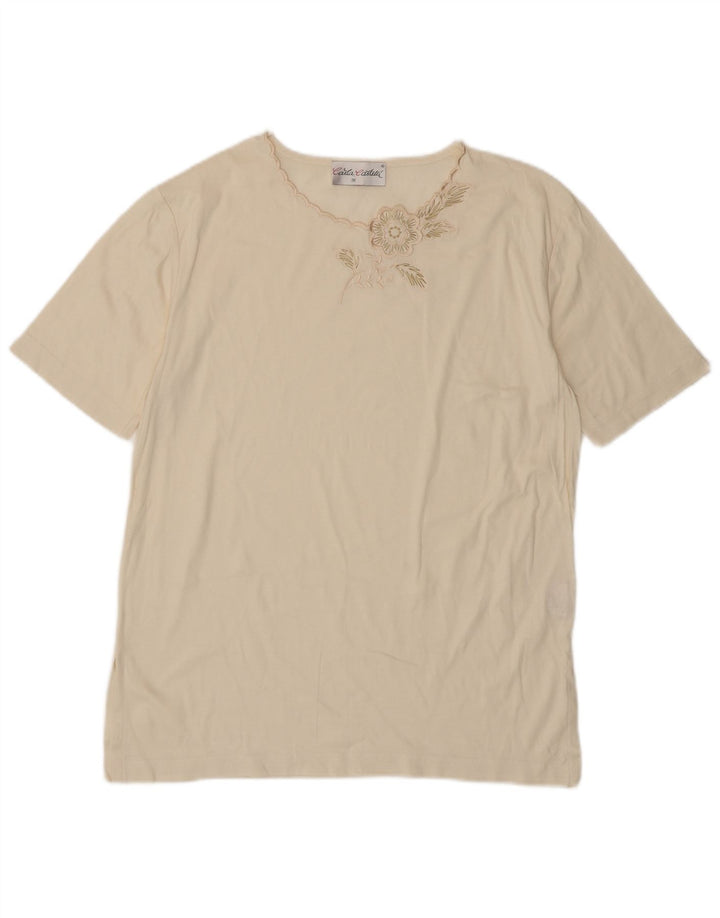 Camiseta feminina VINTAGE Top EU 38 Médio Off White Floral Algodão