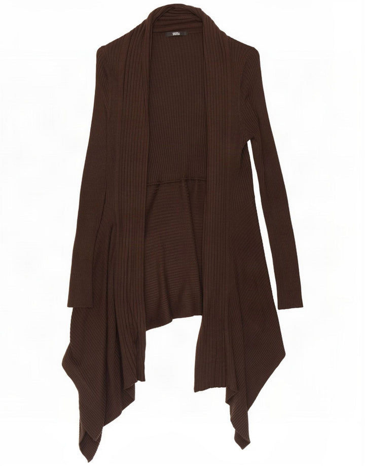 Suéter de cardigã aberto assimétrico feminino Marks & Spencer Reino Unido 12 marrom médio