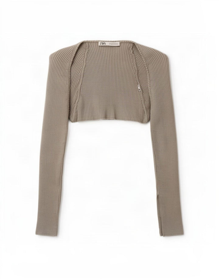 Zara Womens Crop Open Bolero Top Reino Unido 12 Médio Cinza