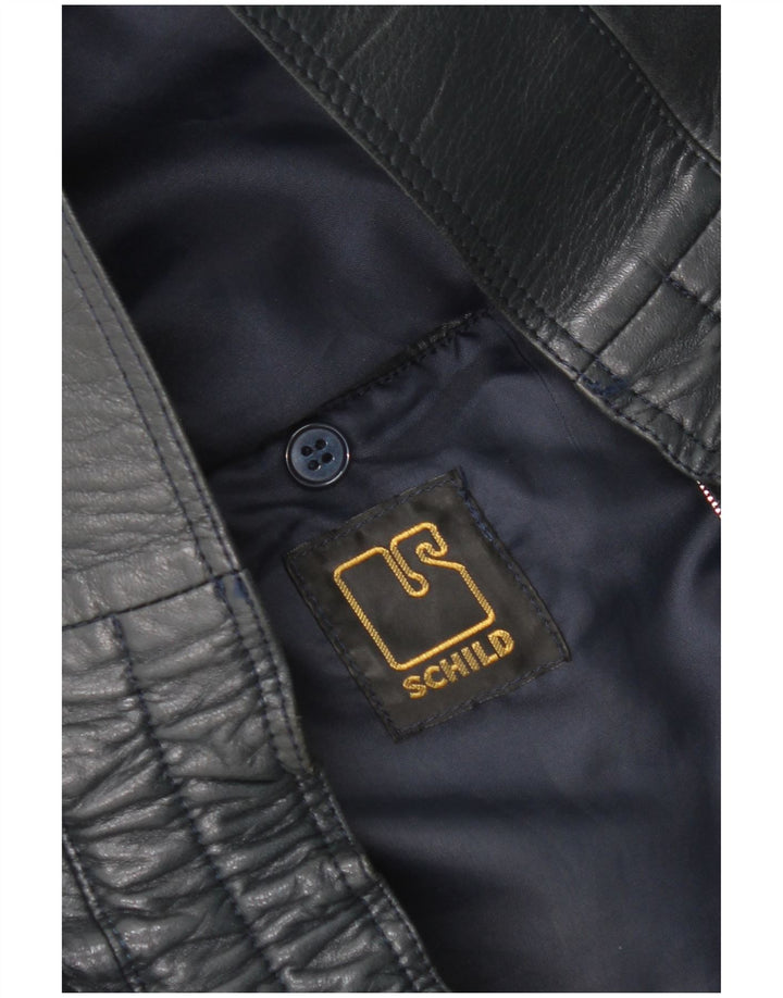 Jaqueta de couro masculina vintage UK 42 XL couro azul marinho