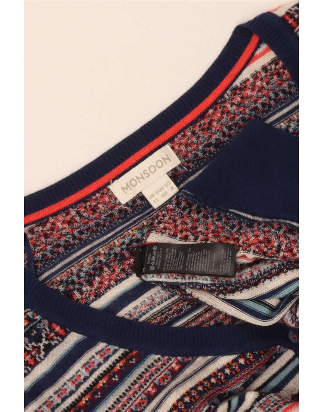 Suéter feminino Monsoon com decote em V Reino Unido 12 médio multicolorido Fair Isle