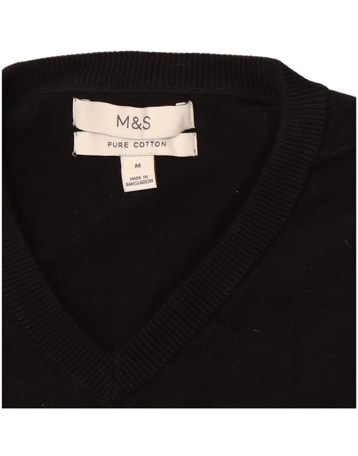 Suéter masculino Marks & Spencer com decote em V, algodão preto médio