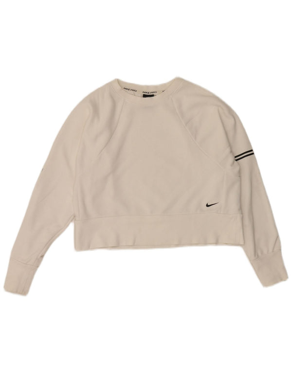 Nike Womens Dri Fit Graphic Moletom Jumper UK 10 Pequeno Listrado Branco