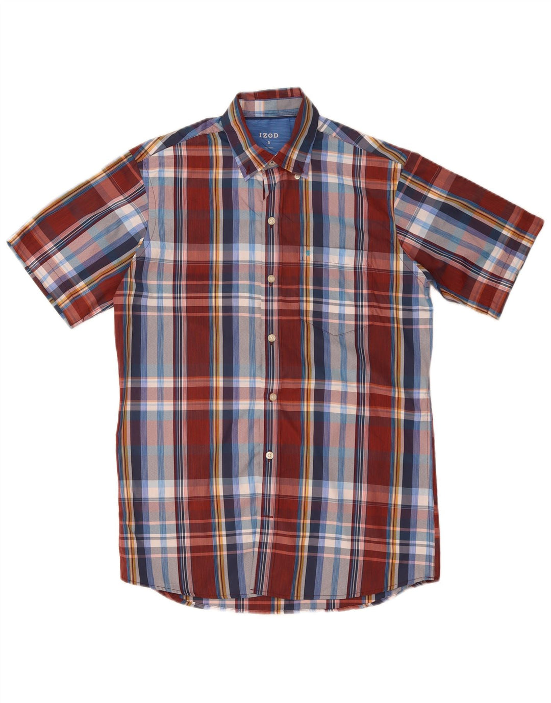 Camisa masculina de manga curta Izod pequena poliéster xadrez multicolorido