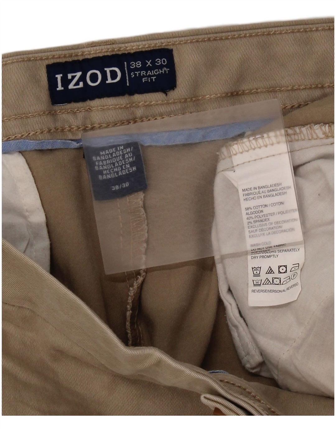 Calça Chino Masculina Reta IZOD W38 L30 Algodão Bege