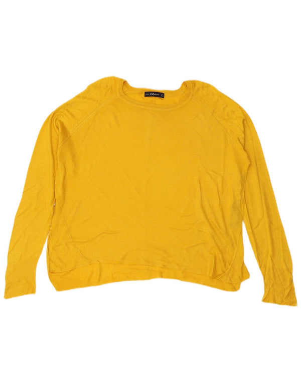 Suéter feminino Zara com gola canoa Reino Unido 16 grande viscose amarela