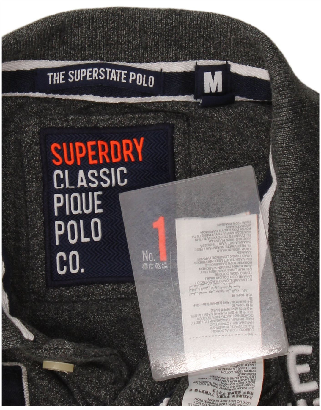 Camisa polo masculina Superdry Classic Graphic de manga comprida cinza médio algodão