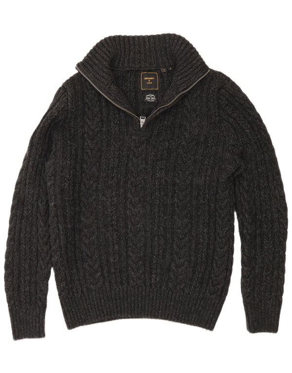 Suéter masculino Superdry com zíper e gola média cinza acrílico