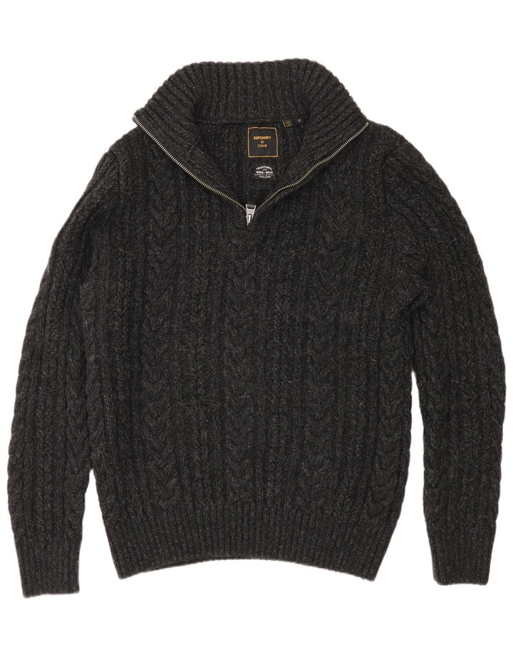 Suéter masculino Superdry com zíper e gola média cinza acrílico