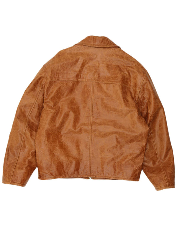 Jaqueta de couro masculina VINTAGE solta ajuste Reino Unido 38 couro marrom médio