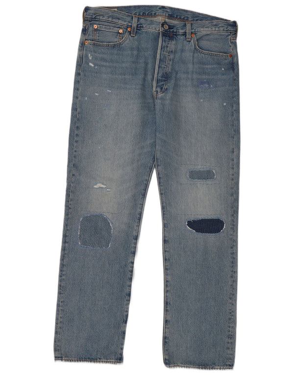 Levi's Masculino 501 Straight Jeans W36 L32 Azul Patchwork Algodão
