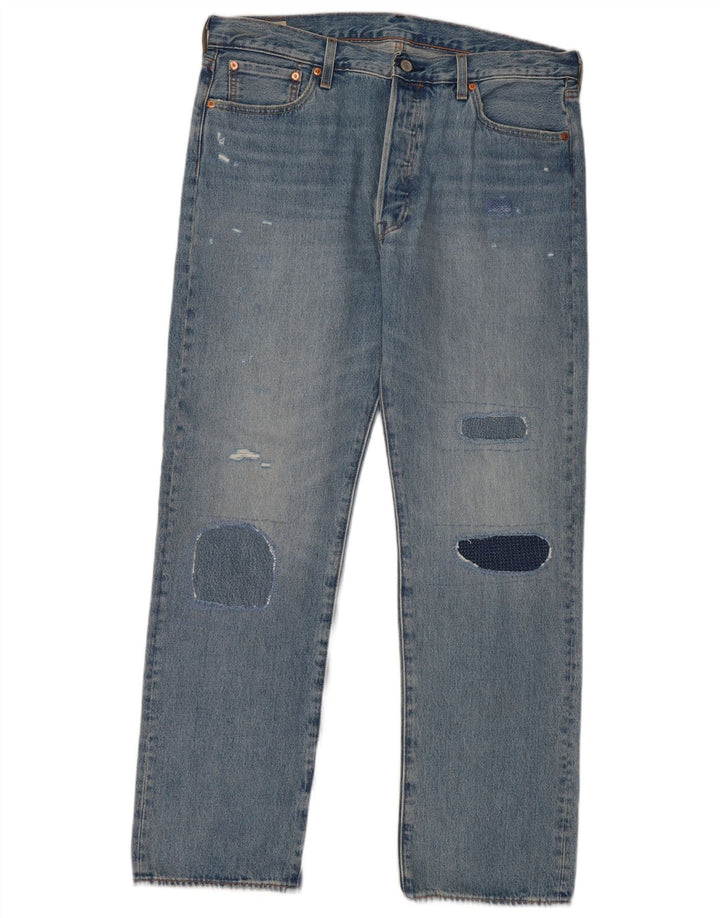 Levi's Masculino 501 Straight Jeans W36 L32 Azul Patchwork Algodão