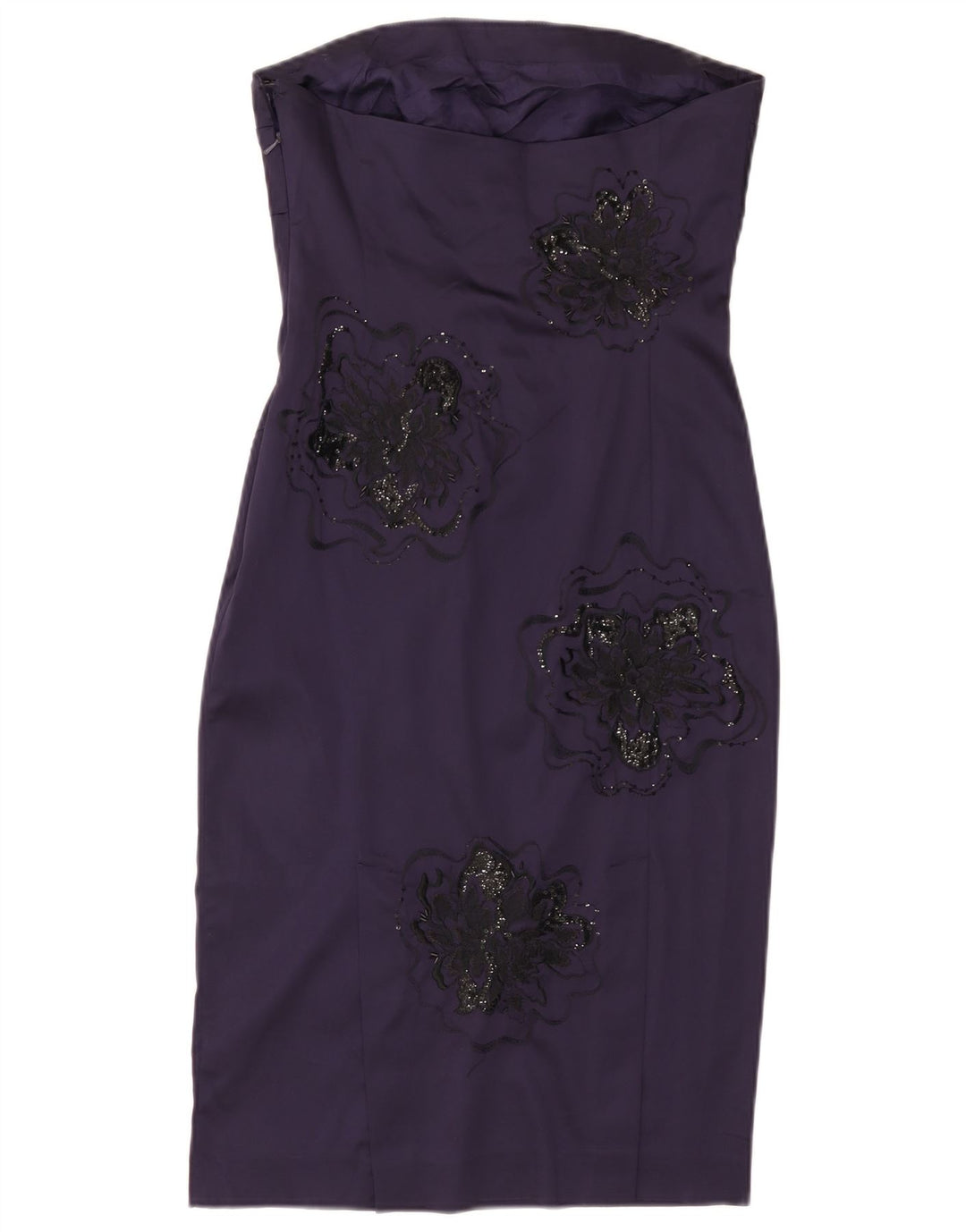 Vestido bodycon feminino sem alças JANE NORMAN Reino Unido 12 médio roxo floral