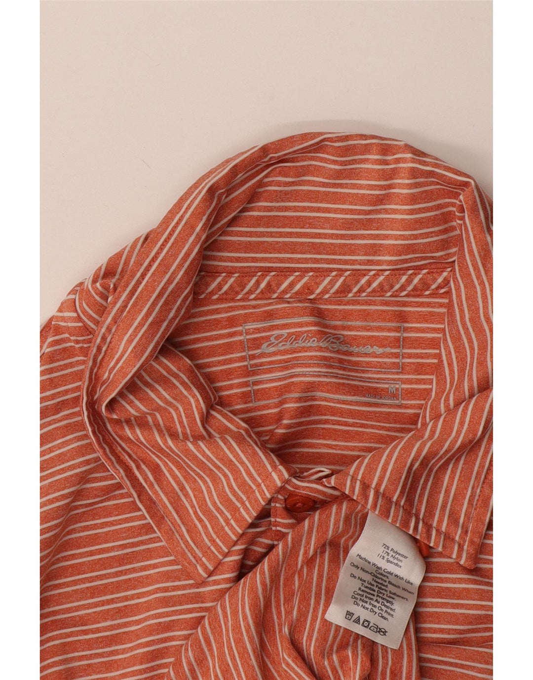 Camisa pólo masculina Eddie Bauer poliéster listrado laranja médio