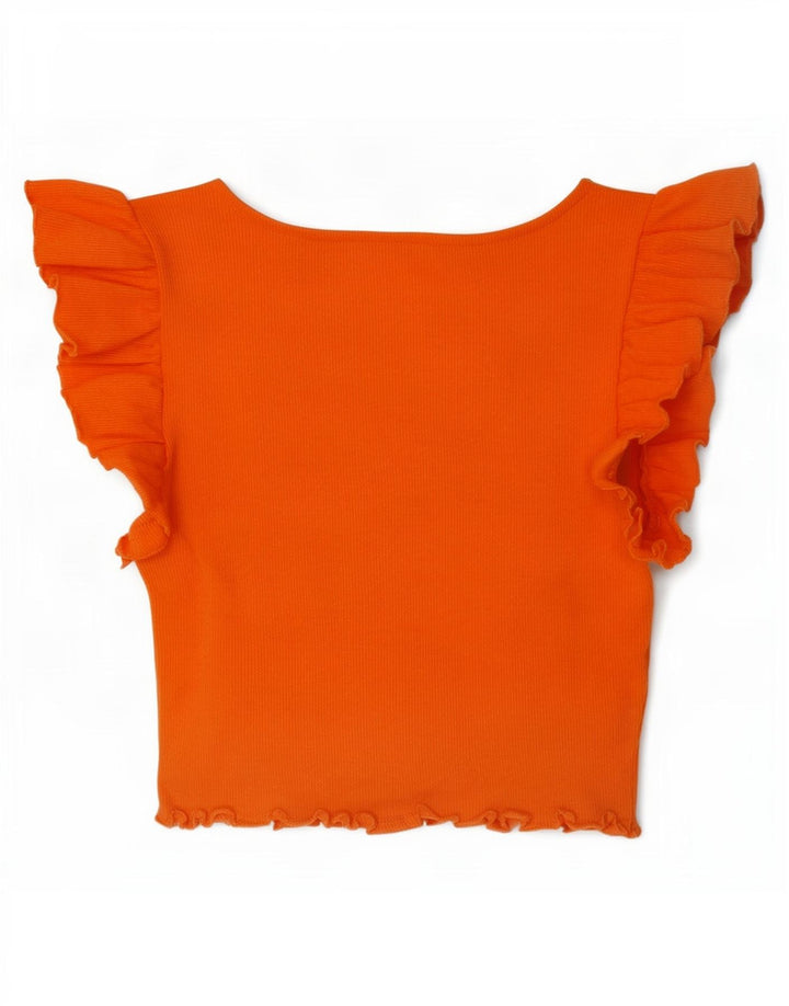 Zara Womens Crop Top UK 10 Pequeno Algodão Laranja