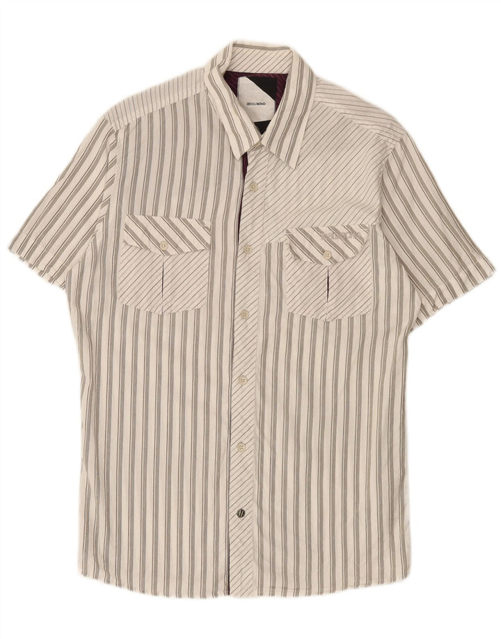 Camisa masculina Billabong de manga curta pequena listrada branca de algodão