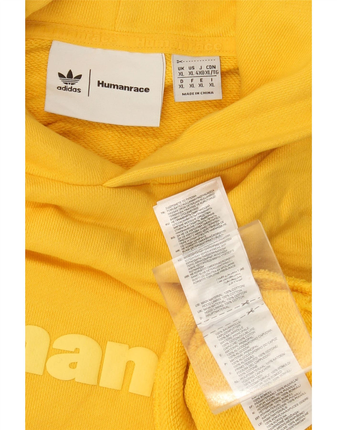 ADIDAS Mens Humanrace Graphic Hoodie Jumper XL Amarelo Algodão