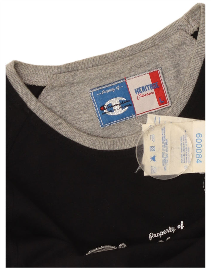 CHAMPION Top gráfico feminino manga comprida UK 14 grande preto